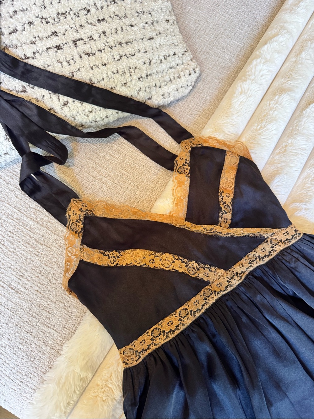 Nasty gal black satin lace trim tie strap mini dress - Picture 5 of 7